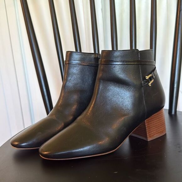 Talbots Harlow Buckle black leather heeled booties size 8.5 - Picture 4 of 12